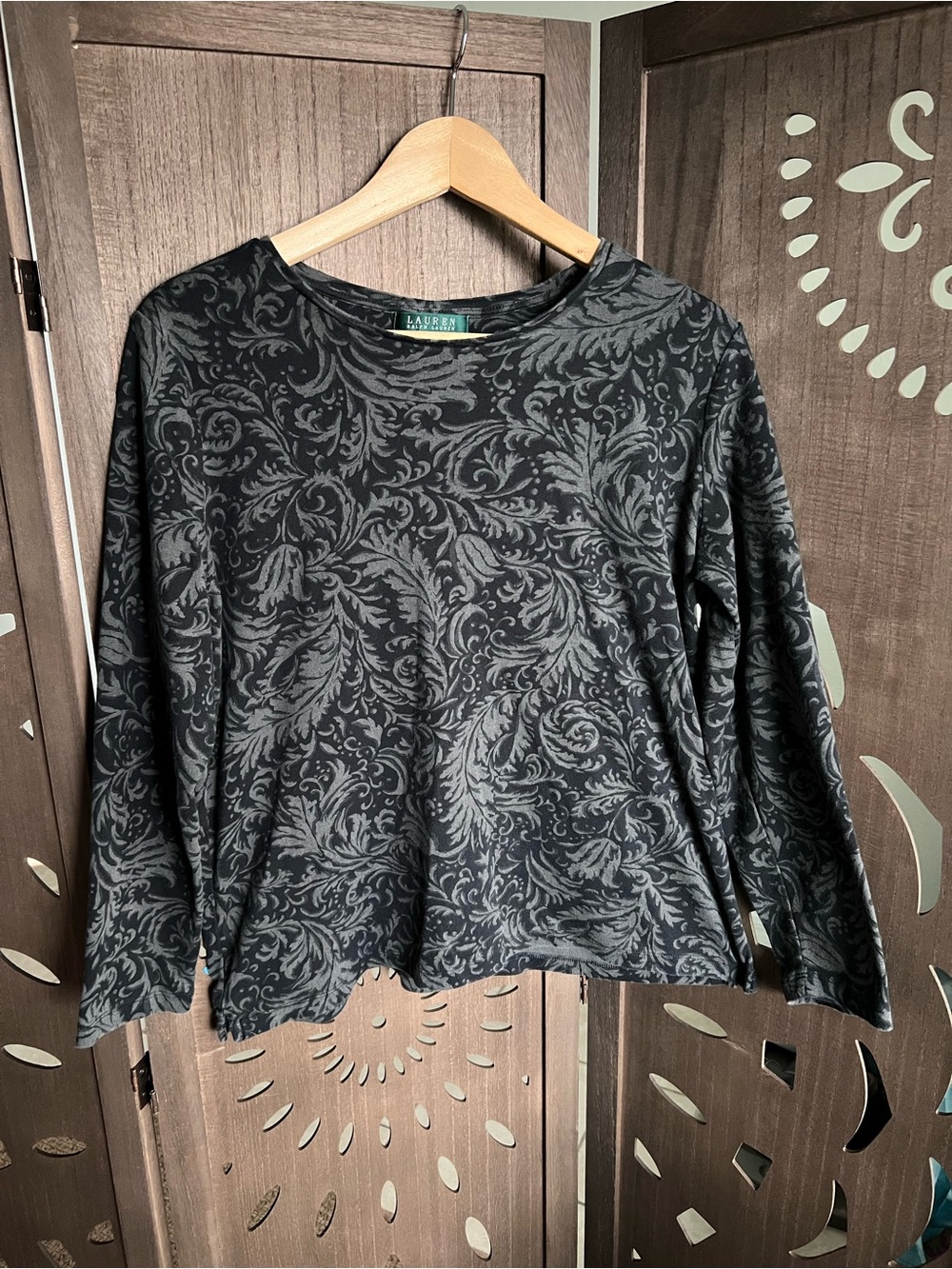 Ralph Lauren Black grey Floral Long Sleeve Top 100% cotton Classic lagenlook XL